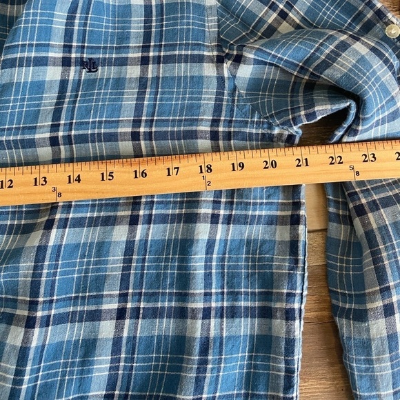 Lauren Ralph Lauren Women's Linen Button Down Shirt Size M Blue Roll Tab Sleeve - Picture 6 of 8